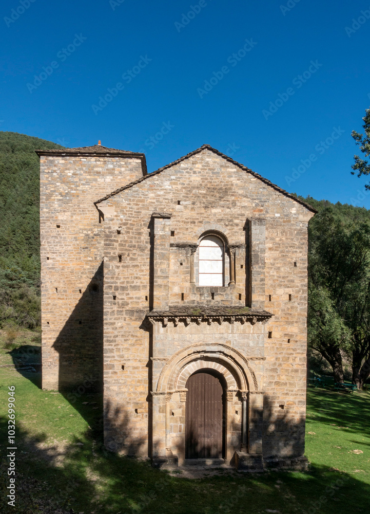 Romanesque church of Santa Maria de Iguacel from the 11th century in Larrosa. Huesca, Aragon, Spain. Romanesque church of Santa Maria de Iguacel from the 11th century in Larrosa. Huesca, Aragon, Spain.