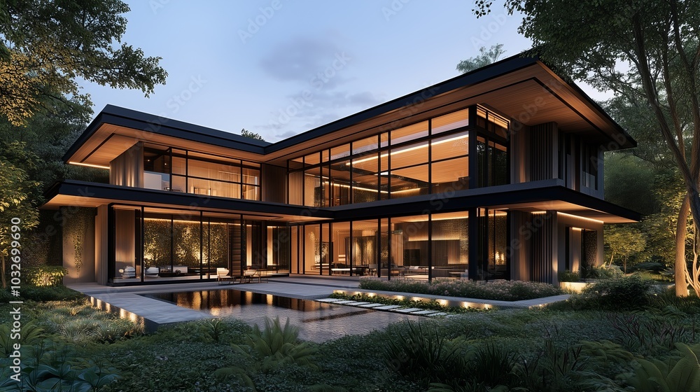 Open-Plan Modern House with Extensive Glass Walls Open-Plan Modern House with Extensive Glass Walls