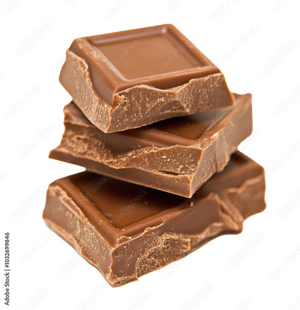 morceau d'une tablette de chocolat au lait empilé, détouré sur fond transparent morceau d'une tablette de chocolat au lait empilé, détouré sur fond transparent