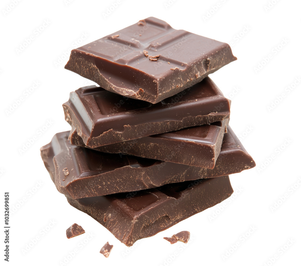 morceau d'une tablette de chocolat au lait empilé, détouré sur fond transparent morceau d'une tablette de chocolat au lait empilé, détouré sur fond transparent