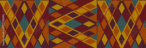 Vibrant Geometric Autumn Seamless Pattern with Leaf Shapes and Bold Colors