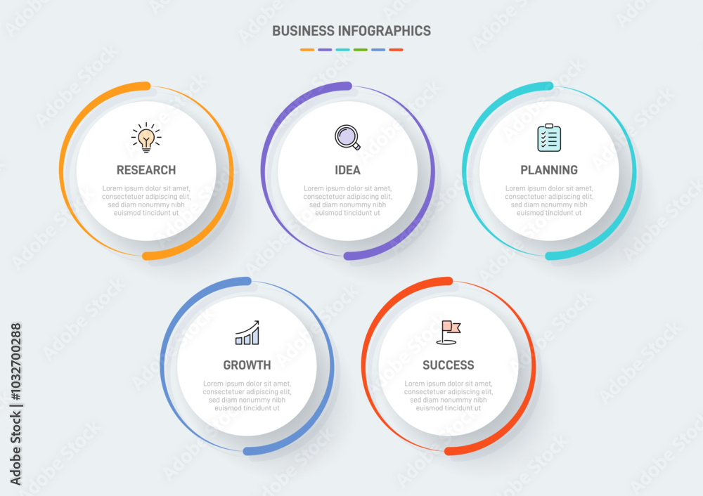 5 clean infographic design shaped elements template, symbolizing the five stages of business strategy and progression. Progress bar or timeline. Vector for presentation, web site or app. 5 clean infographic design shaped elements template, symbolizing the five stages of business strategy and progression. Progress bar or timeline. Vector for presentation, web site or app.