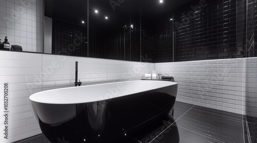 Sleek Black-and-White Bathroom with Minimalist Design photo