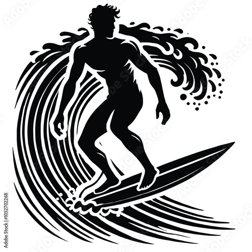 Surfer Riding Wave,