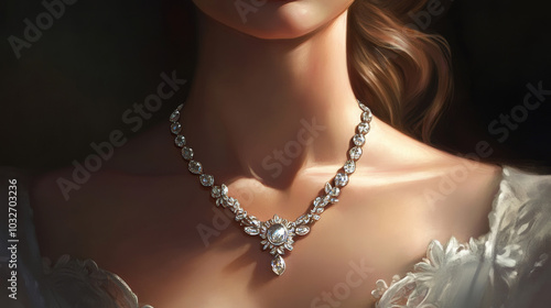 Use soft, flattering lighting to illuminate the necklaces and highlight their brilliance. Consider incorporating gentle reflections or sparkles to enhance their glamour.