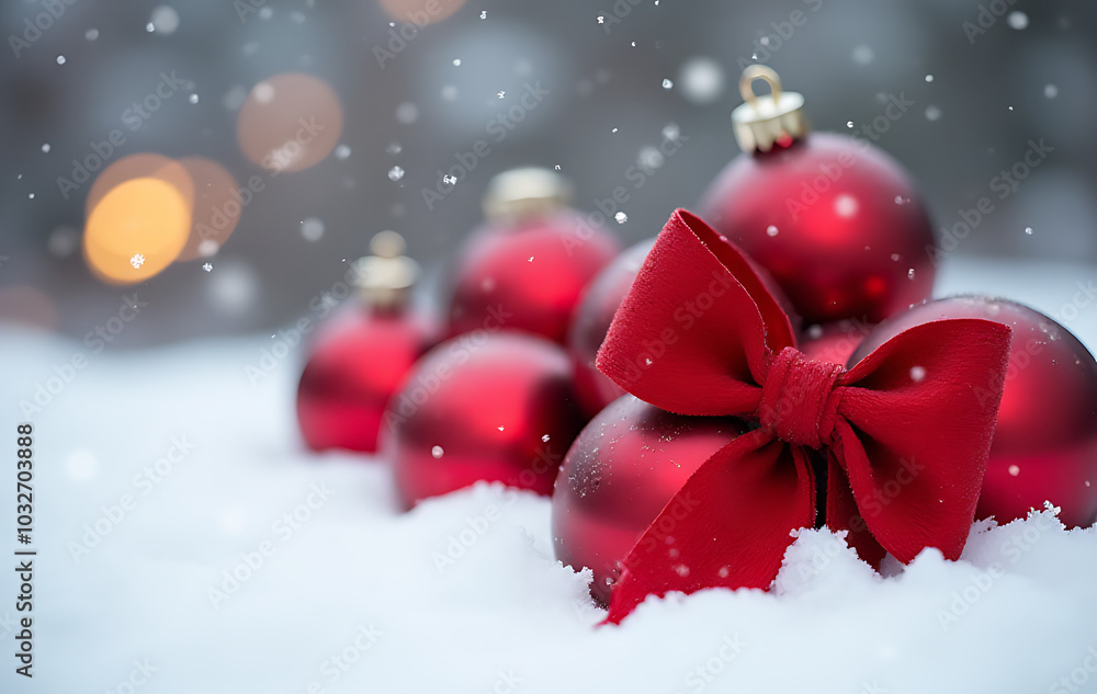 red baubles white background festive ribbon bow attached securely tonight outside cold winter weather conditions red baubles white background festive ribbon bow attached securely tonight outside cold winter weather conditions