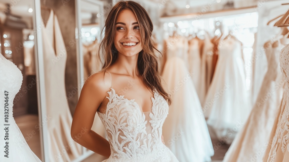 Naklejka premium Bride Selecting Wedding Dress