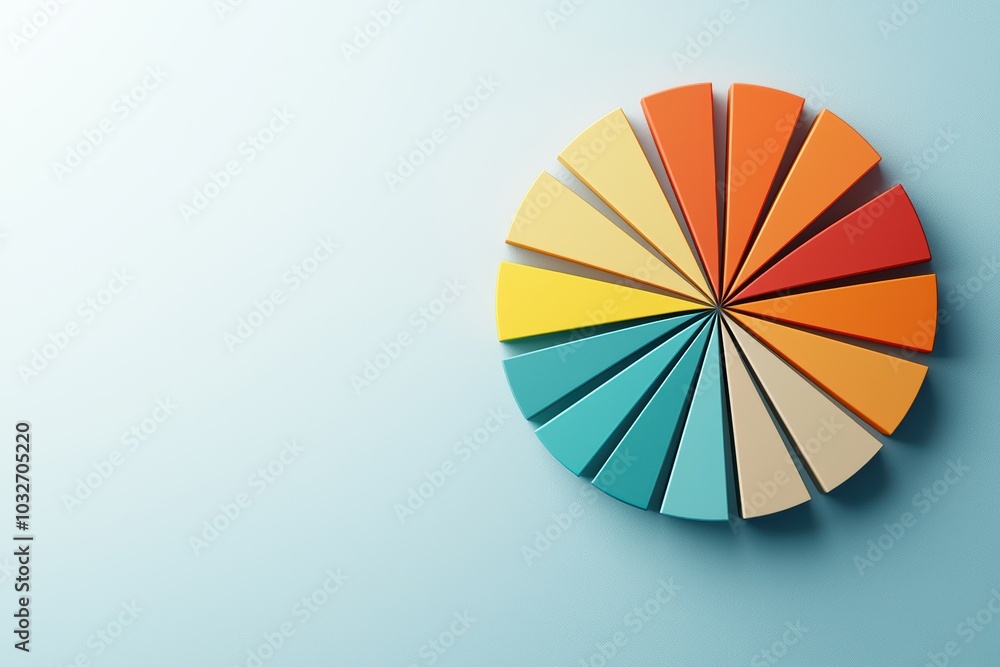 Colorful pie chart segment design on a soft blue background with ample space for text. Colorful pie chart segment design on a soft blue background with ample space for text.