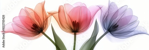 Delicate pastel tulips in soft hues creating an elegant floral arrangement in...