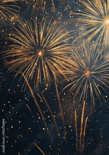 Stunning golden fireworks light up the night sky during a celebration event i...
