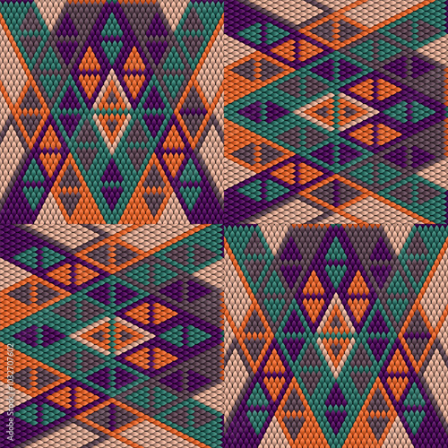 Bright Geometric Winter Christmas Seamless Pattern with Diamond Shapes and Bold Colors