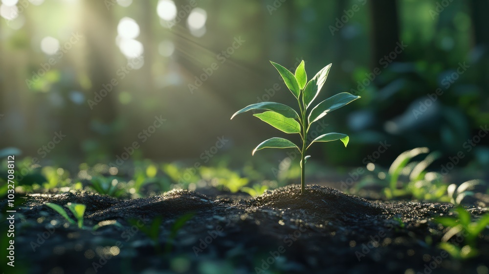 Young plant in the morning light on nature background Young plant in the morning light on nature background