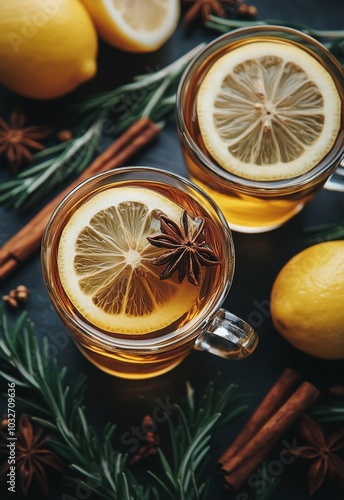 Warm apple spice tea with cinnamon and star anise garnished with fresh apple ...