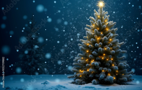 Wallpaper Mural snowflakes fall softly around christmas tree twinkling lights creating magical winter scene midnight december Torontodigital.ca