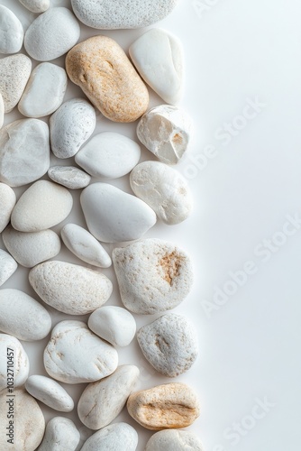 White pebbles arranged artfully on a light background creating a calming aest...