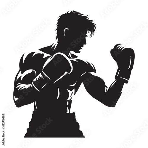 Boxer in fighting stance silhouette vector  black color white background 