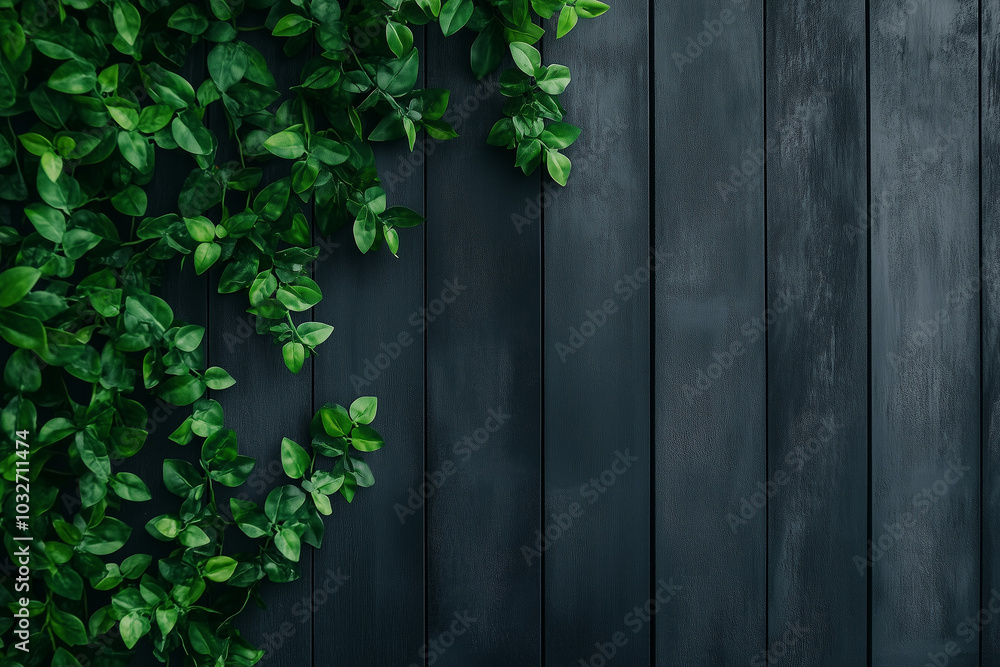 Lush Green Leaves on Dark Wooden Background Lush Green Leaves on Dark Wooden Background