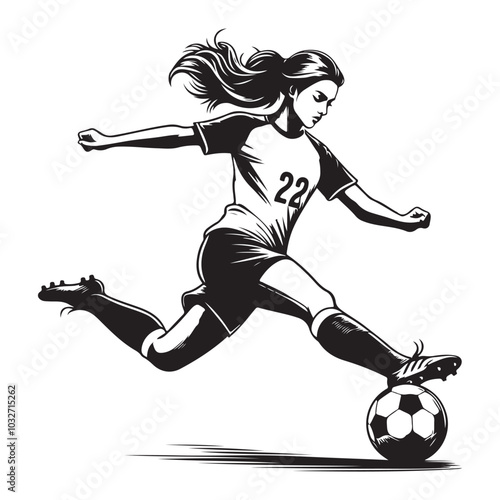 Soccer football player kicking a ball silhouette vector black color on white background