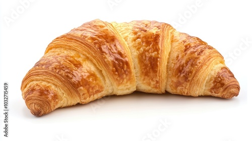 A golden, flaky croissant showcasing its buttery layers and crescent shape.