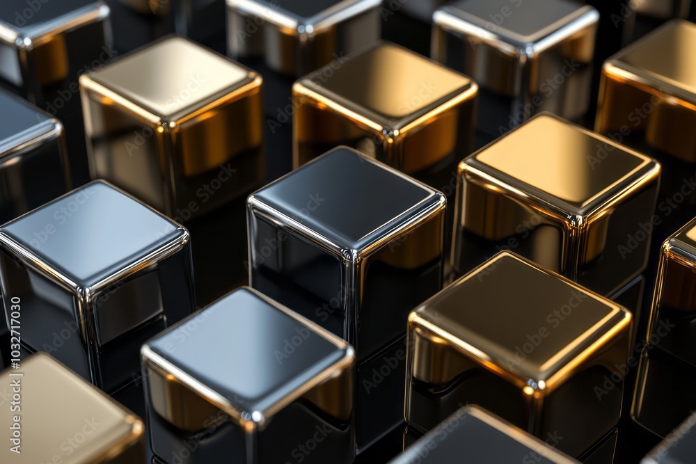Shiny Metallic Cubes in Gold and Silver Shiny Metallic Cubes in Gold and Silver