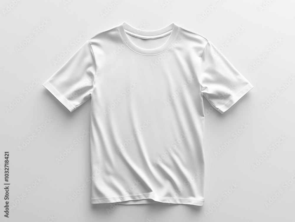 Simple white t-shirt displayed on a clean, light background showcasing its smooth texture and classic cut for casual wear Simple white t-shirt displayed on a clean, light background showcasing its smooth texture and classic cut for casual wear