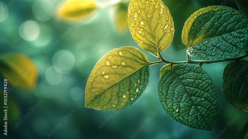 Dewy Green Leaves in Sunlight Dewy Green Leaves in Sunlight
