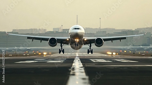 Passenger airplane landing on runway at airport during day