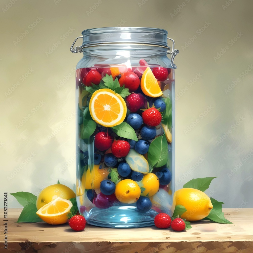 Illustration of fresh and cold infused water. Illustration of fresh and cold infused water.