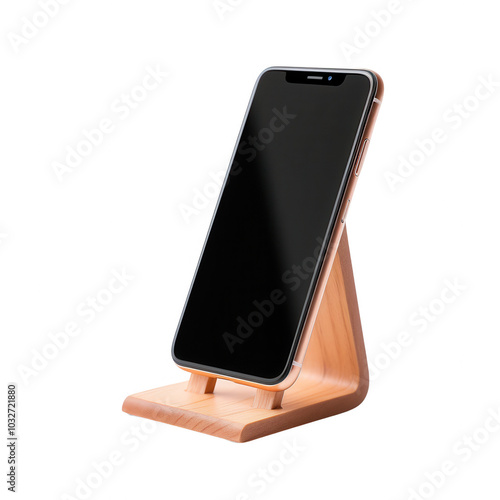 phone wooden stand on transparent background