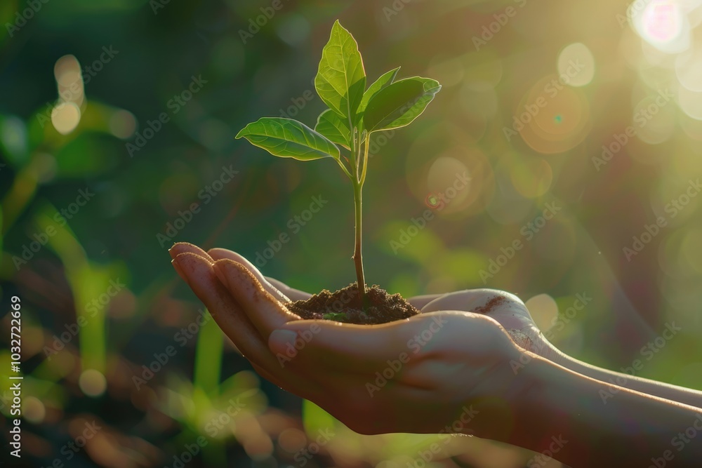 Sustainable environment concept with tree planting on volunteers hands Sustainable environment concept with tree planting on volunteers hands