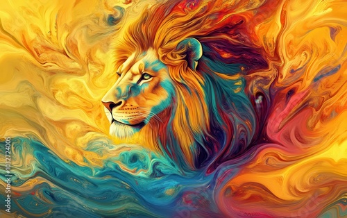 Majestic Lion in Abstract Colorful Design