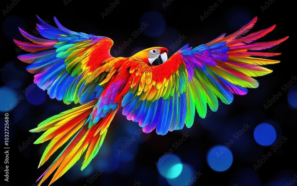 Vibrant Parrot in Mid-Flight with Colorful Feathers Vibrant Parrot in Mid-Flight with Colorful Feathers