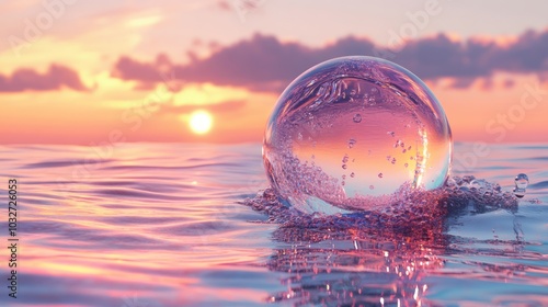 Wallpaper Mural A reflective bubble floats on calm water at sunset, capturing vibrant colors and serenity. Torontodigital.ca