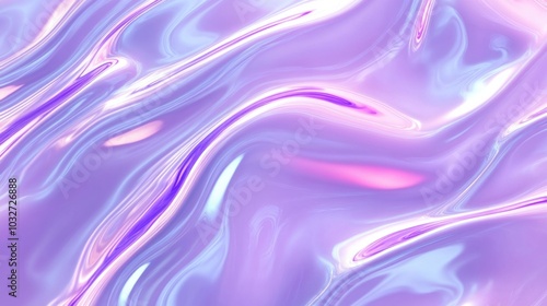 Gradient of lavender to mint metallic liquid background. Abstract neon texture. Rainbow 3d holographic foil. Wavy glossy surface in lavender and mint colors