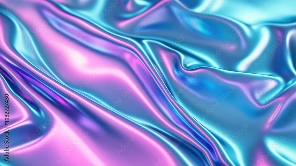 Gradient of periwinkle to teal metallic liquid background. Abstract neon texture. Rainbow 3d holographic foil. Wavy glossy surface in periwinkle and teal colors Gradient of periwinkle to teal metallic liquid background. Abstract neon texture. Rainbow 3d holographic foil. Wavy glossy surface in periwinkle and teal colors