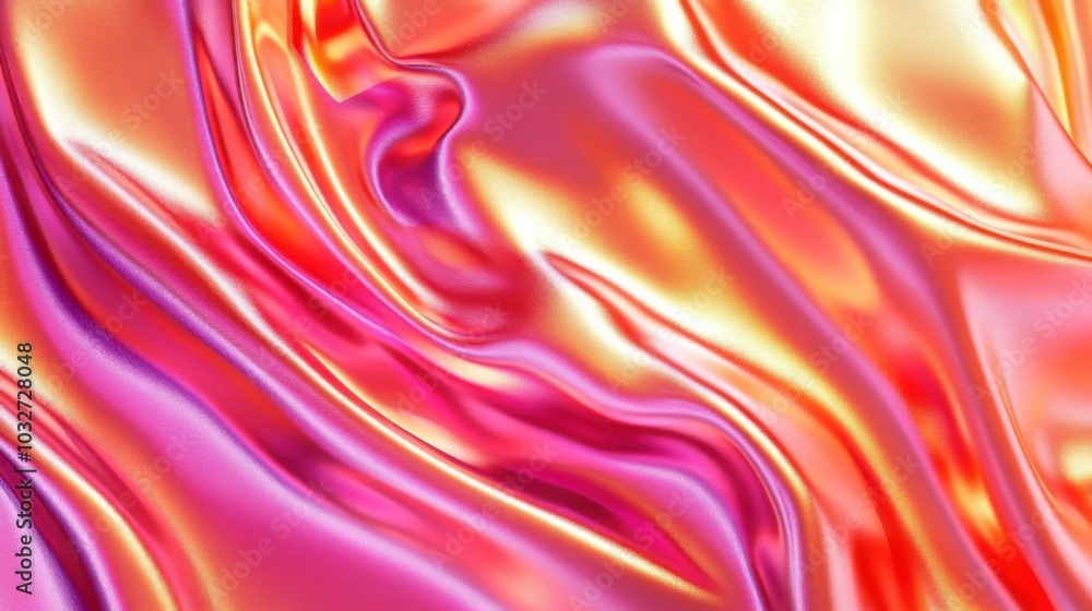 Gradient of tangerine to rose metallic liquid background. Abstract neon texture. Rainbow 3d holographic foil. Wavy glossy surface in tangerine and rose colors Gradient of tangerine to rose metallic liquid background. Abstract neon texture. Rainbow 3d holographic foil. Wavy glossy surface in tangerine and rose colors