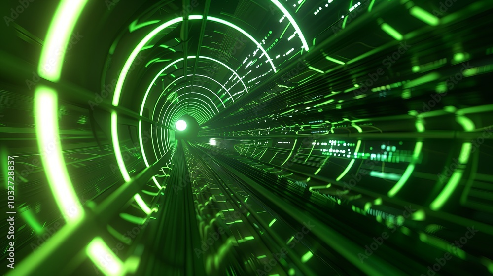 Abstract tunnel background, virtual reality integration, essence of progression, glowing lines and light Abstract tunnel background, virtual reality integration, essence of progression, glowing lines and light