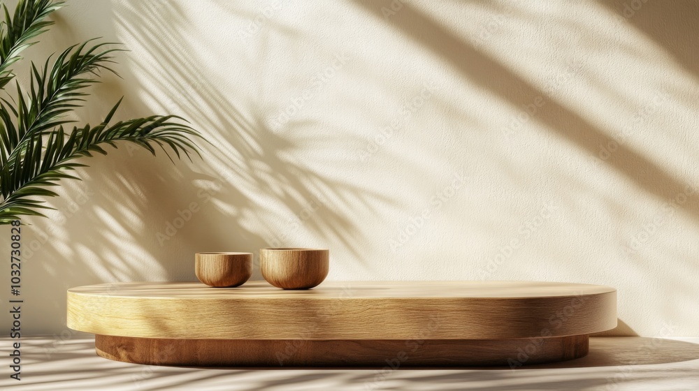 Minimalist Wooden Table with Cups Minimalist Wooden Table with Cups
