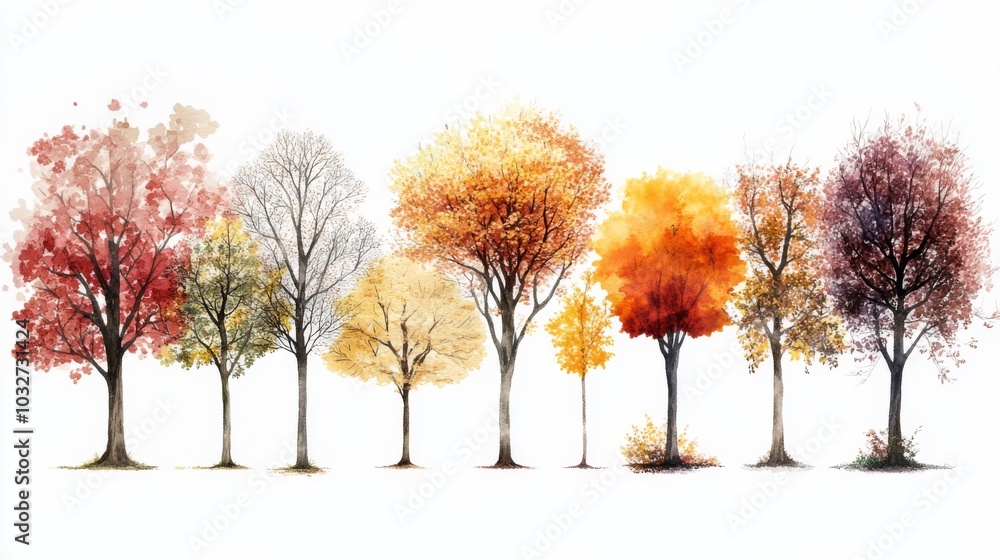 Autumn Trees Watercolor Illustration Autumn Trees Watercolor Illustration