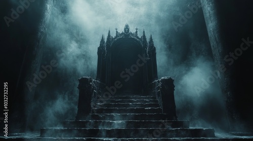 Gothic Throne in Mysterious Fog