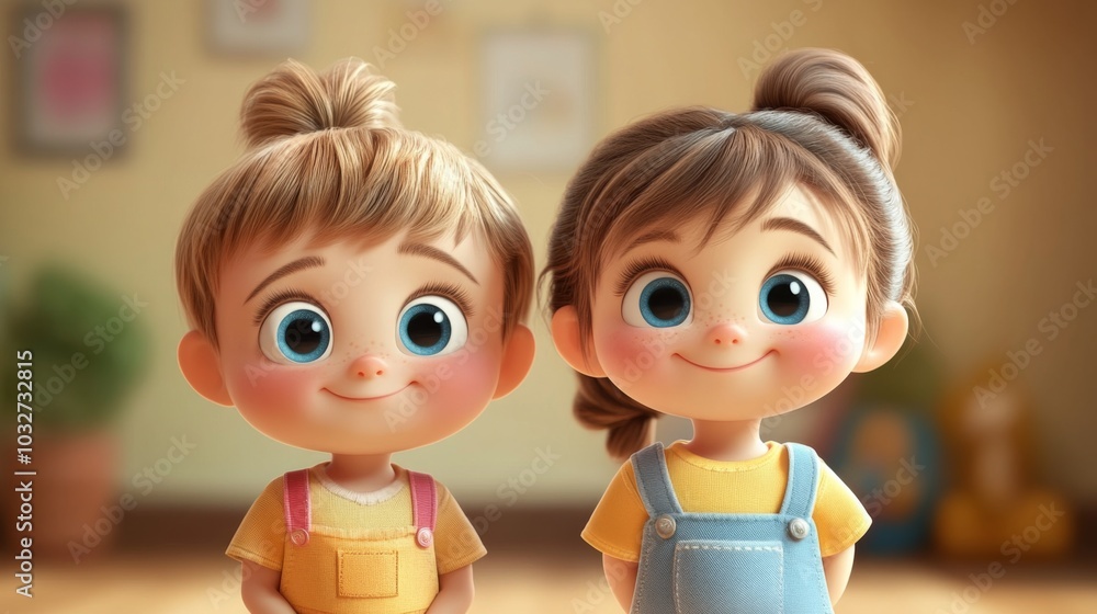 Cute Cartoon Siblings Portrait Cute Cartoon Siblings Portrait