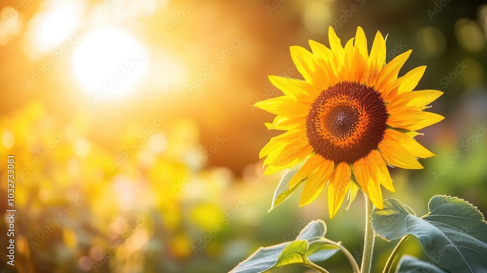 Fototapeta premium Bright Sunflower Basking in Golden Sunlight