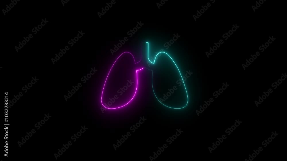 The appearance of the neon glowing symbol lungs. neon human Lung and kidney icon animation .Human lung and kidney icon animation on black background. Used in medical science The appearance of the neon glowing symbol lungs. neon human Lung and kidney icon animation .Human lung and kidney icon animation on black background. Used in medical science