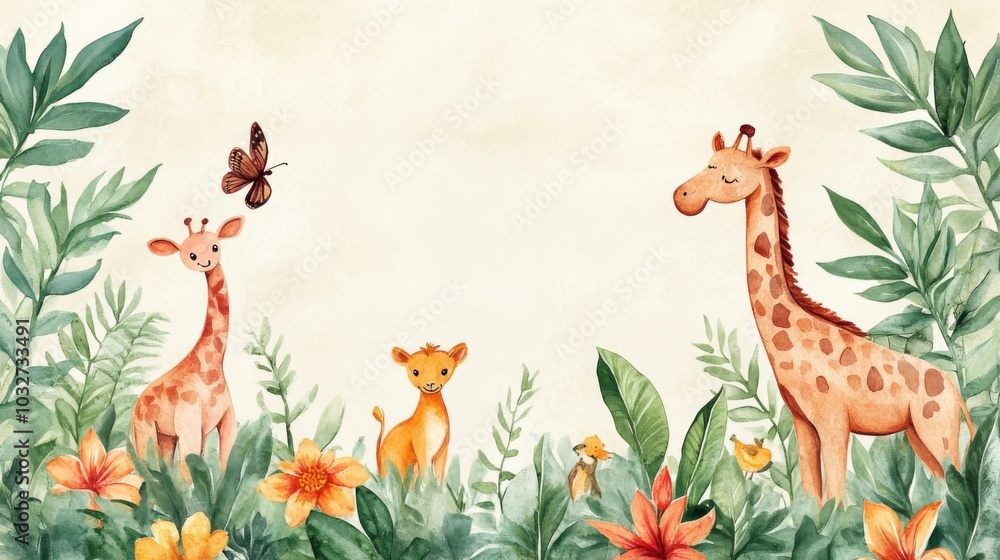 Whimsical Animal Jungle Scene Whimsical Animal Jungle Scene