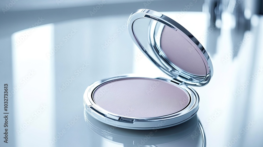 Elegant Compact Powder on Reflective Surface Elegant Compact Powder on Reflective Surface