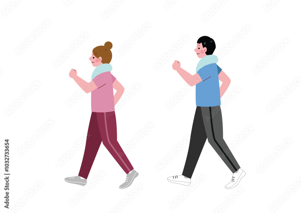ウォーキングする若い男女
ウォーキングする若い男女