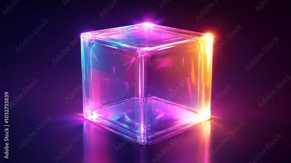 Colorful glowing cube in the dark Colorful glowing cube in the dark