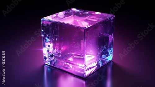 Enchanted Crystal Cube with Neon Glow