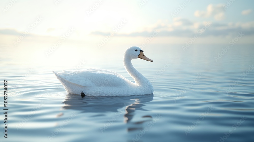 Obraz premium A white swan is swimming in a body of water