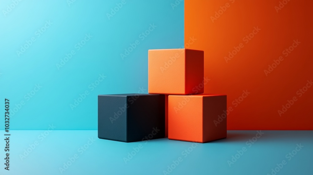 Obraz premium Three cubes of different colors are stacked on top of each other